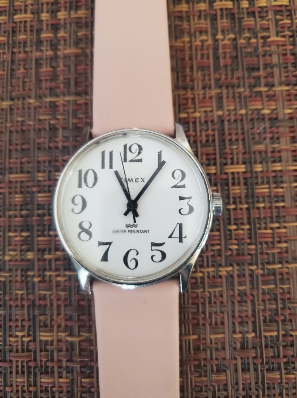 Timex Silver Case Watch with Pale Pink Strap